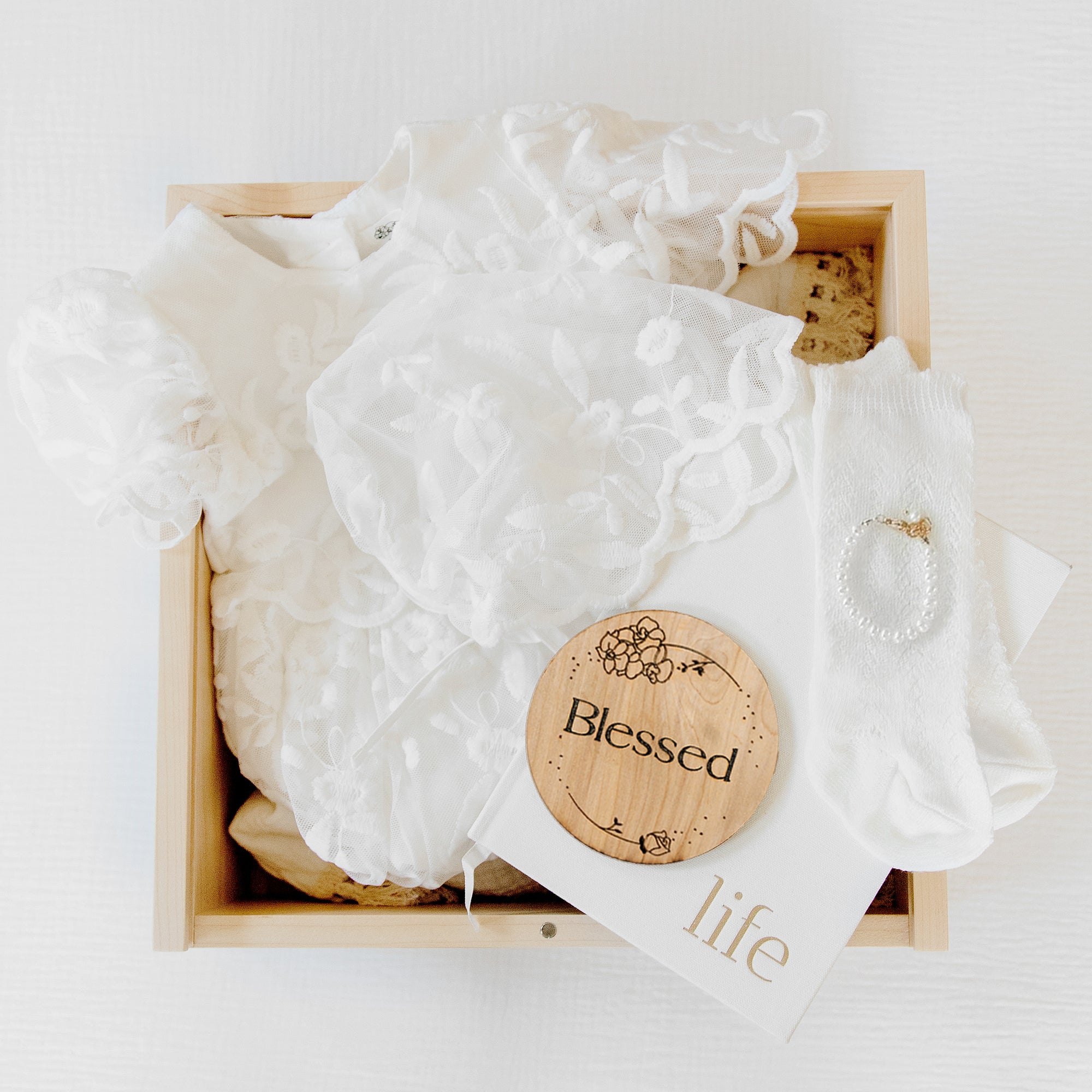 Charlotte Baby Blessing Dress Gift Set – Lace Christening Outfit in Keepsake Box