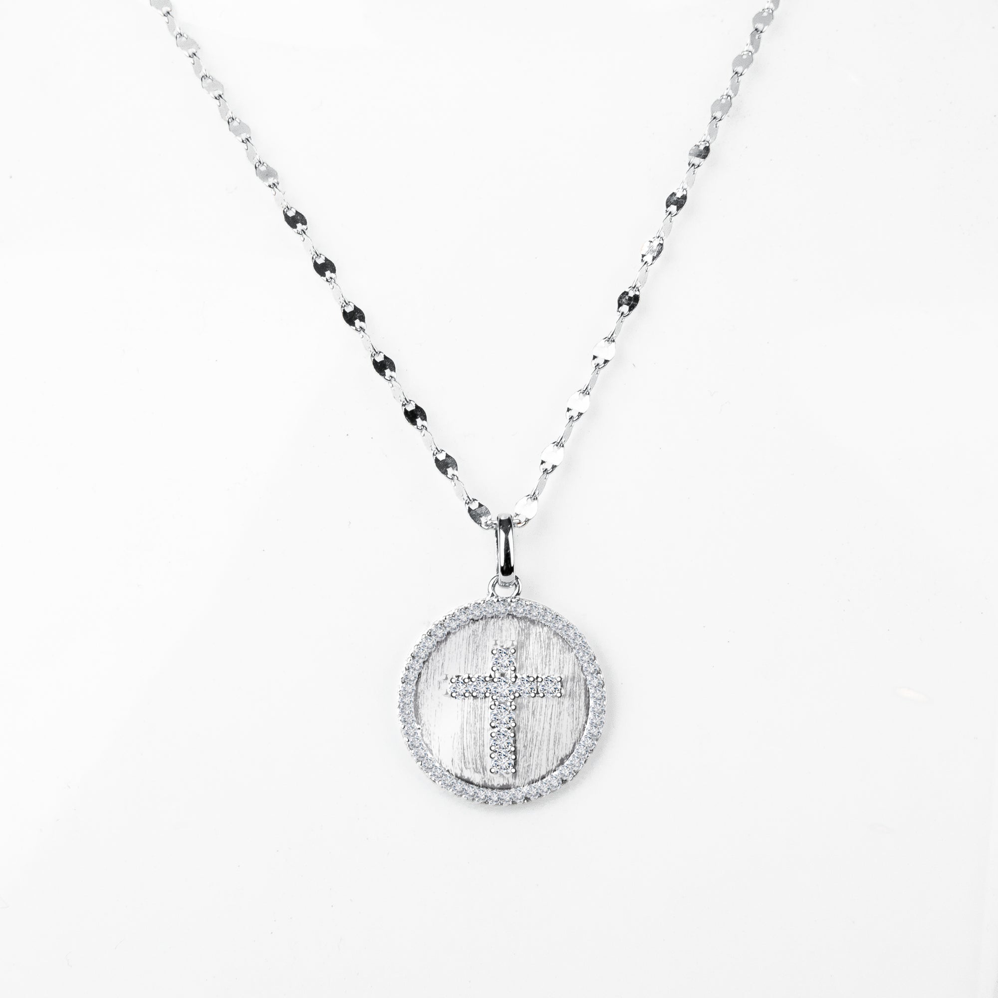 Sterling Silver White Sapphire Cross Necklace