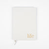 Life journal in white with promps.