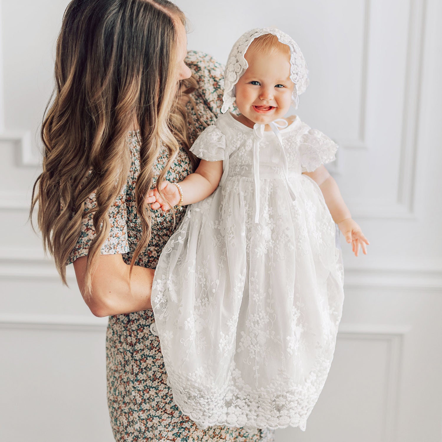 Newborn to three month white newest lacy baby sweater, coming home outfit, lacy baby booties, lacy baby bonnet, christening outfit, blessing set