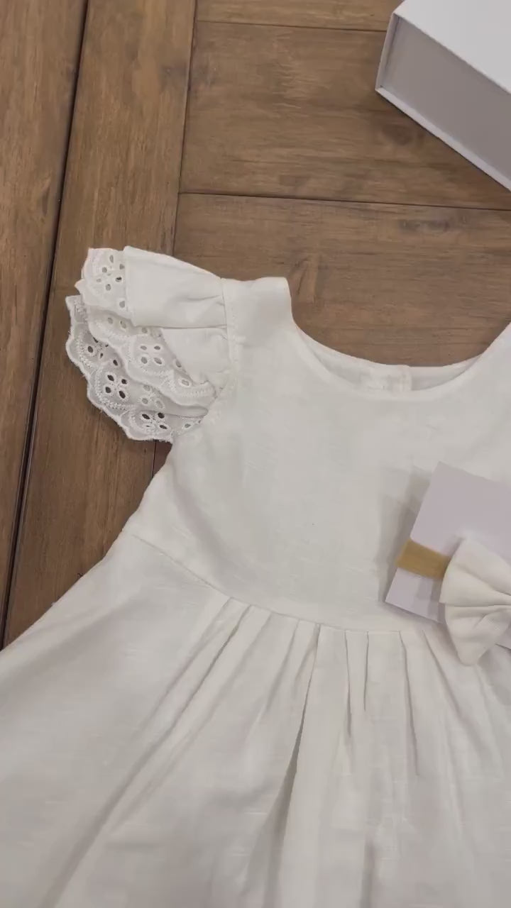 The Everly Gift Set | Pearl - Baby girl white dress blessing/christening dress baptism dress